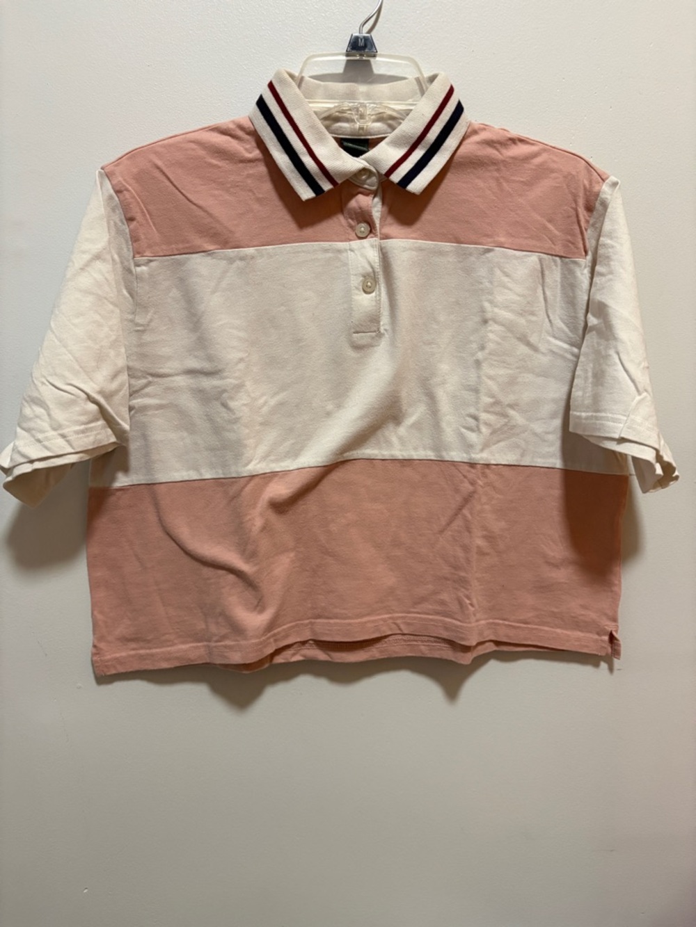 Wild Fable 100% Pink & White Colorblock Crop Polo